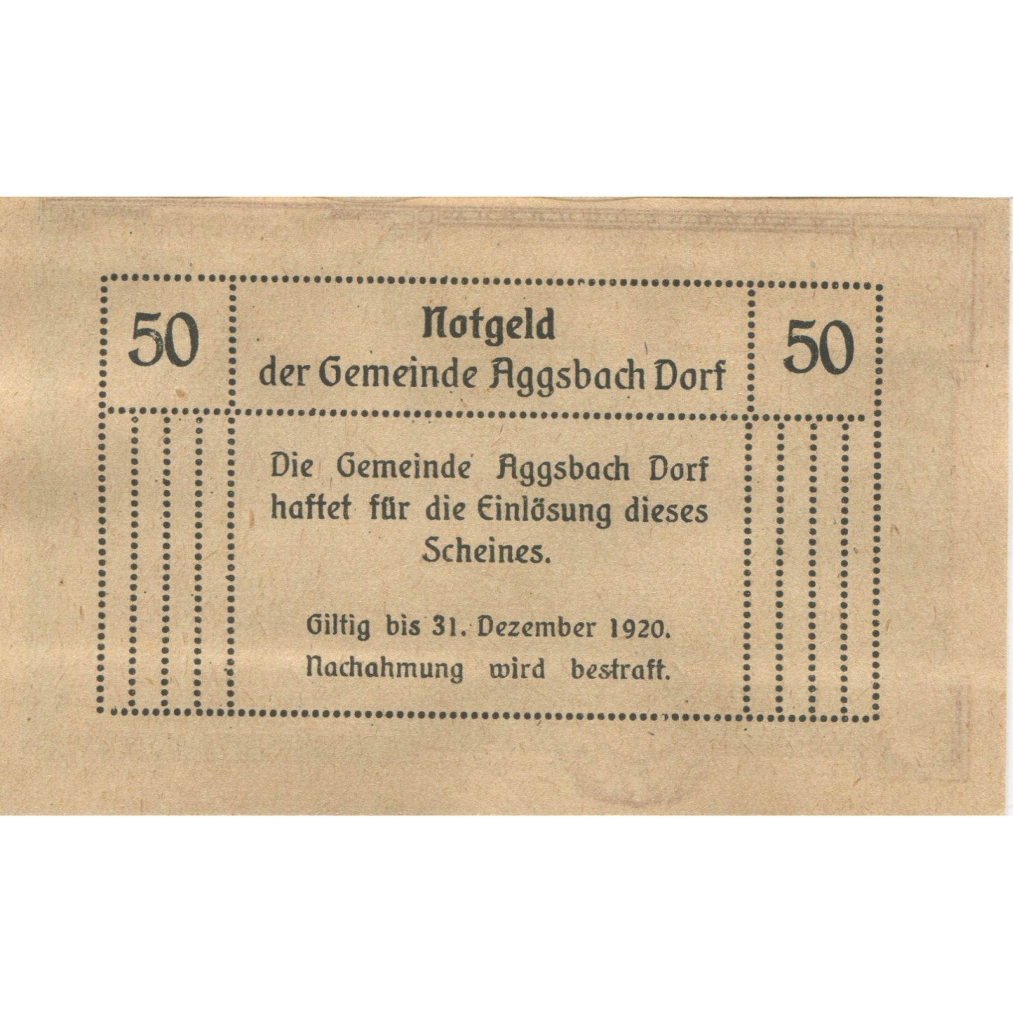 Billete, Austria, Aggsbach, 50 Heller, ruine, 1920, 1920-12-31, SC, Mehl:FS 8a
