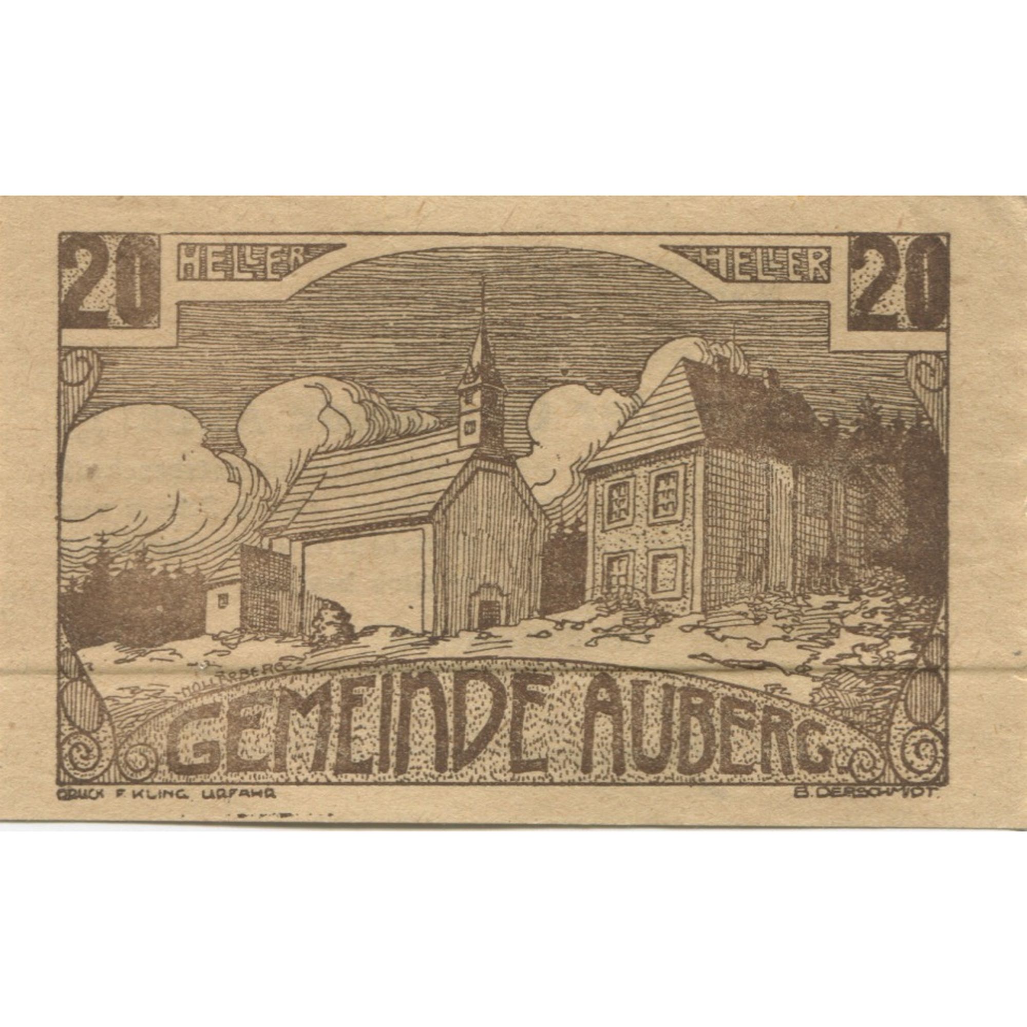 Billete, Austria, Auberg, 20 Heller, Eglise, 1920, 1920-06-13, SC, Mehl:FS 66aA