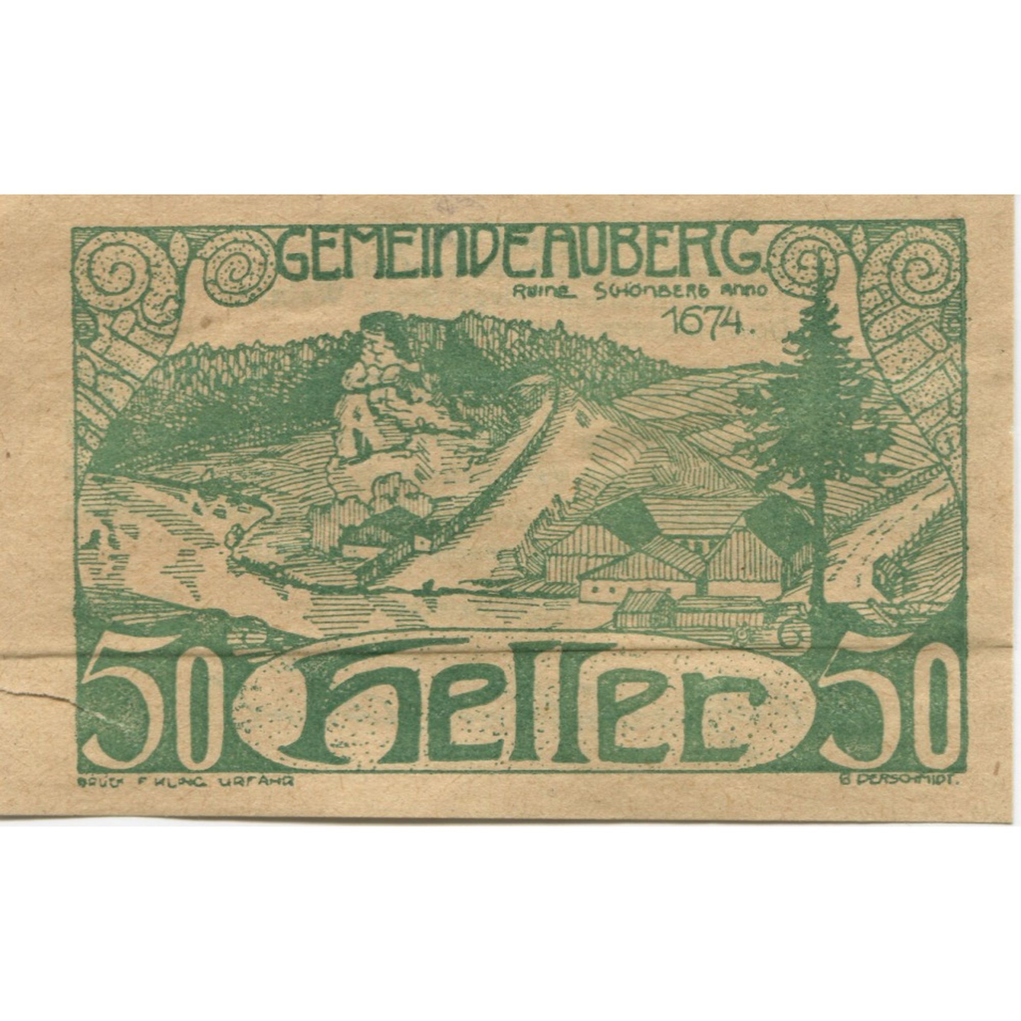 Billete, Austria, Auberg, 50 Heller, montagne 1920-06-13, EBC, Mehl:FS 66aA