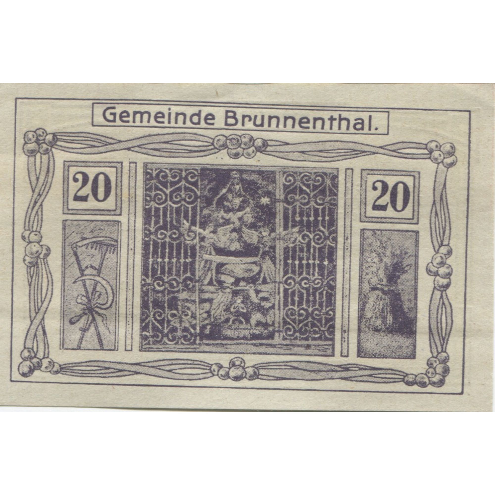 Billete, Austria, Brunnenthal, 20 Heller, statue 1920-12-15, SC Mehl:FS 111a