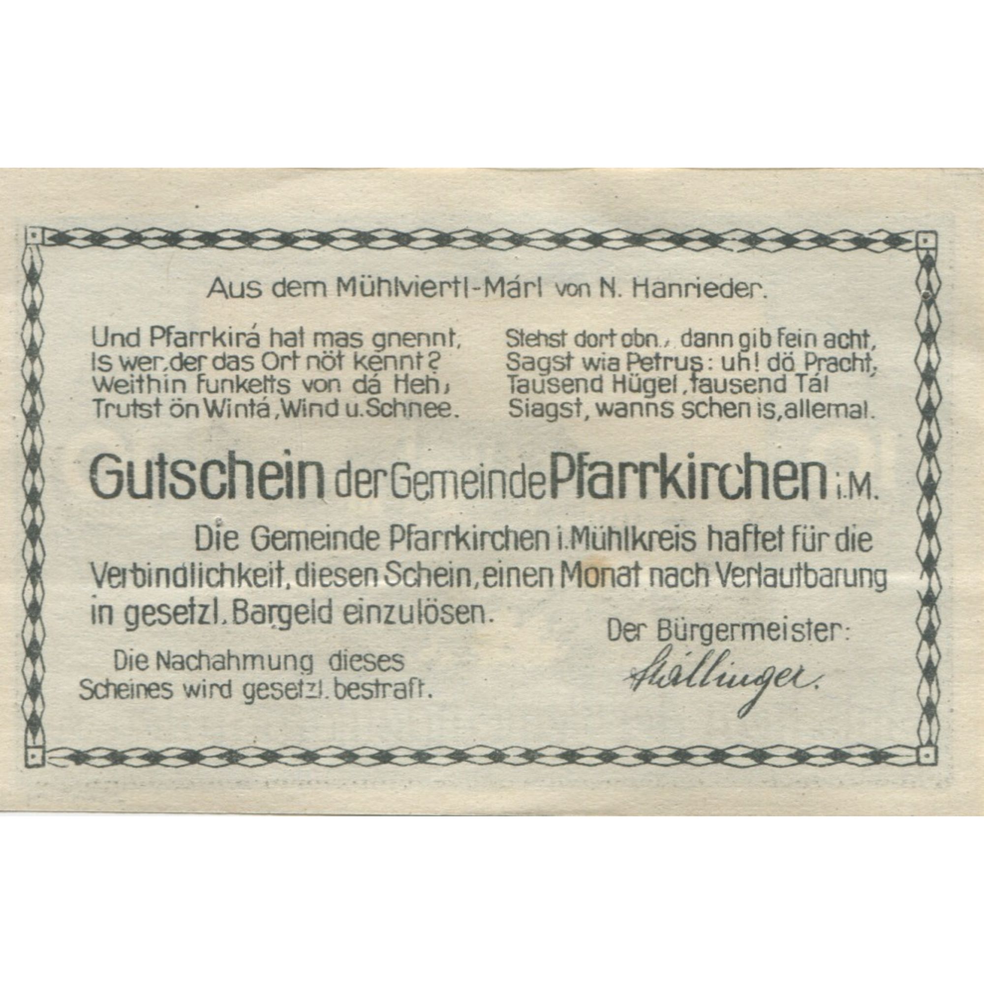 Billete, Austria, Pfarrkirchen, 10 Heller, château, 1920, SC, Mehl:FS 744