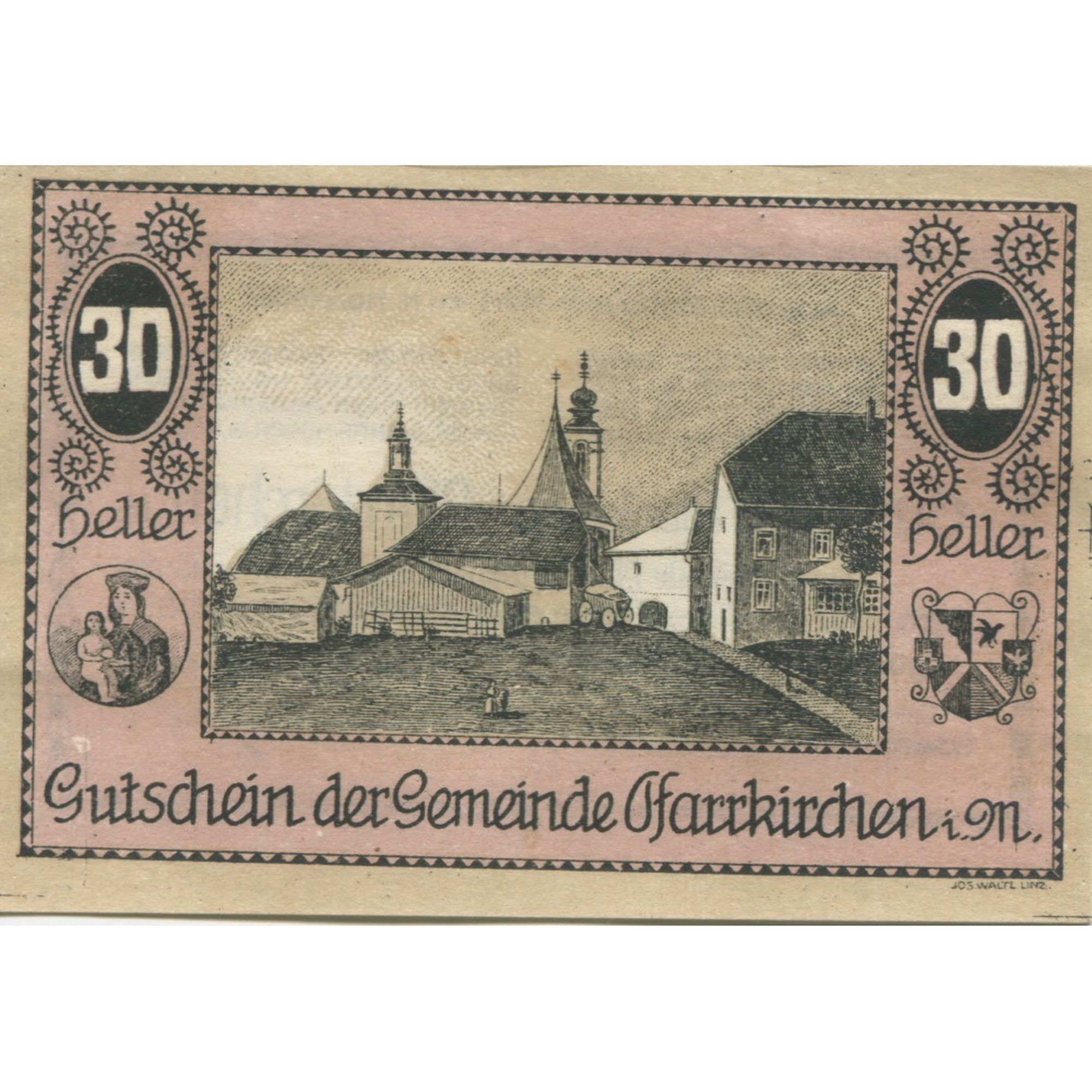 Billete, Austria, Pfarrkirchen, 30 Heller, route, 1920, SC, Mehl:FS 744
