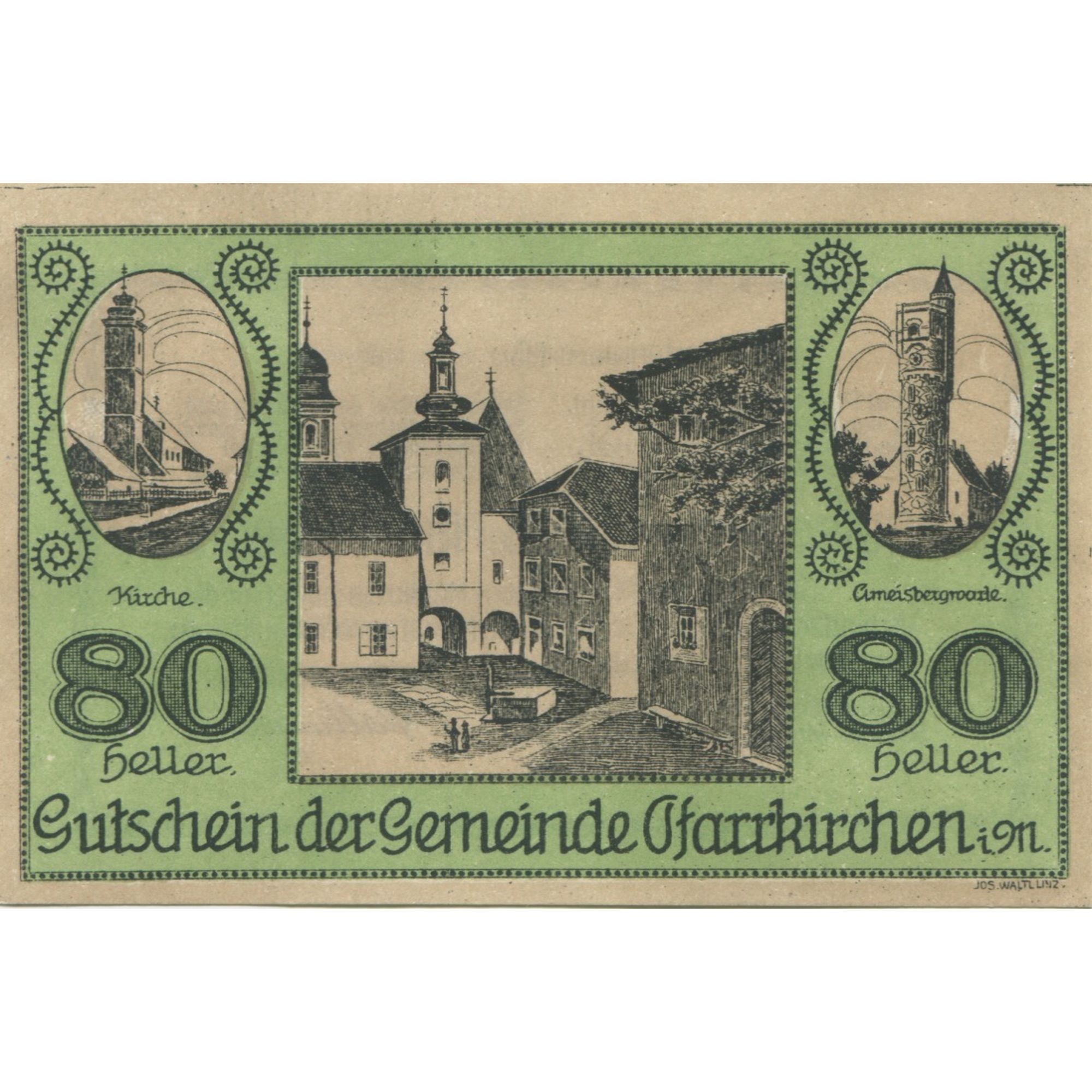 Billete, Austria, Pfarrkirchen, 80 Heller, place, 1920, SC, Mehl:FS 744