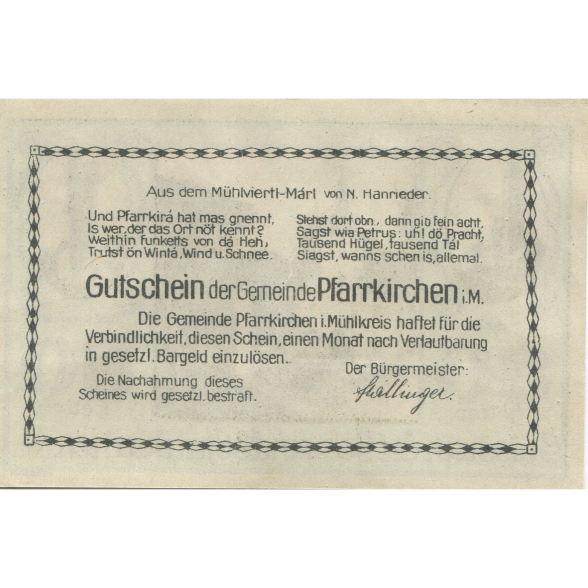 Billete, Austria, Pfarrkirchen, 80 Heller, place, 1920, SC, Mehl:FS 744