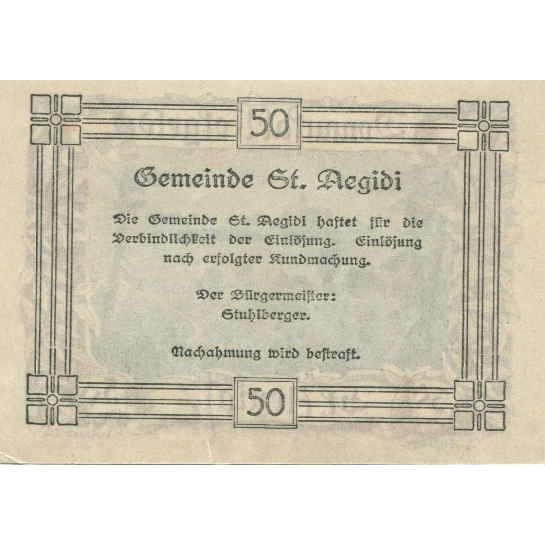 Banknote, Austria, St Aegidi, 50 Heller, paysage, 1920, UNC(63), Mehl:FS 127d