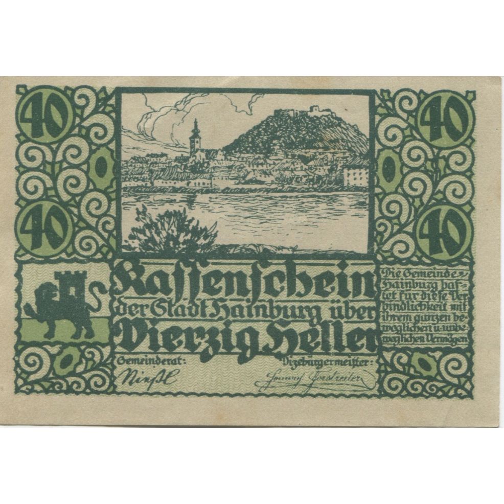Banknote, Austria, Hainburg, 40 Heller, paysage, 1920, UNC Mehl:FS 337a