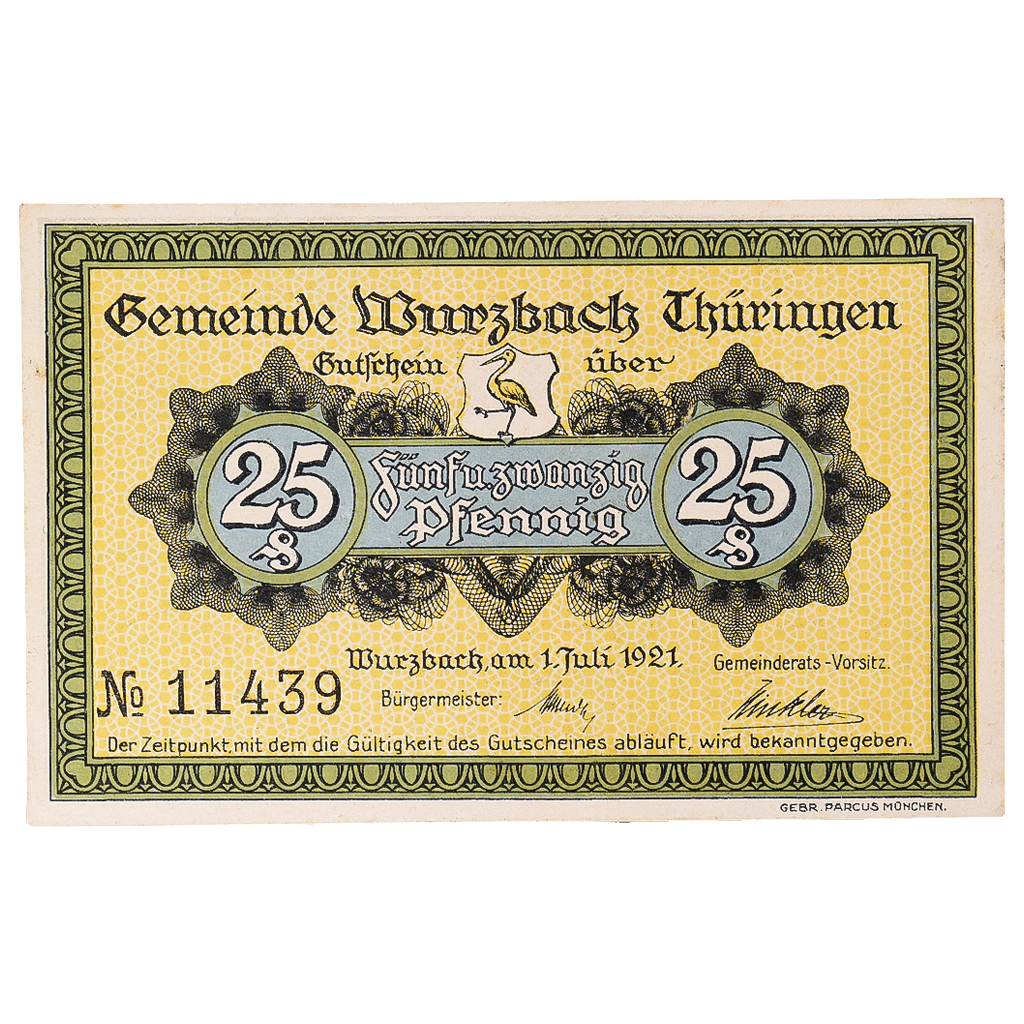 Banknote, Germany, Wurzbach, 25 Pfennig, paysage, 1921, UNC(63) Mehl:1459.1