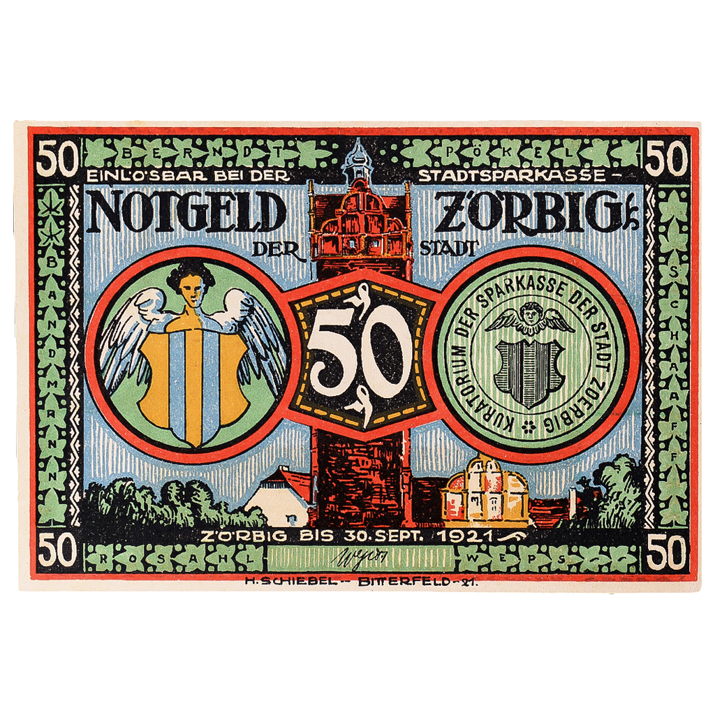 Banknote, Germany, Zörbig, 50 Pfennig, personnage, 1921, UNC(63), Mehl:1475.4a
