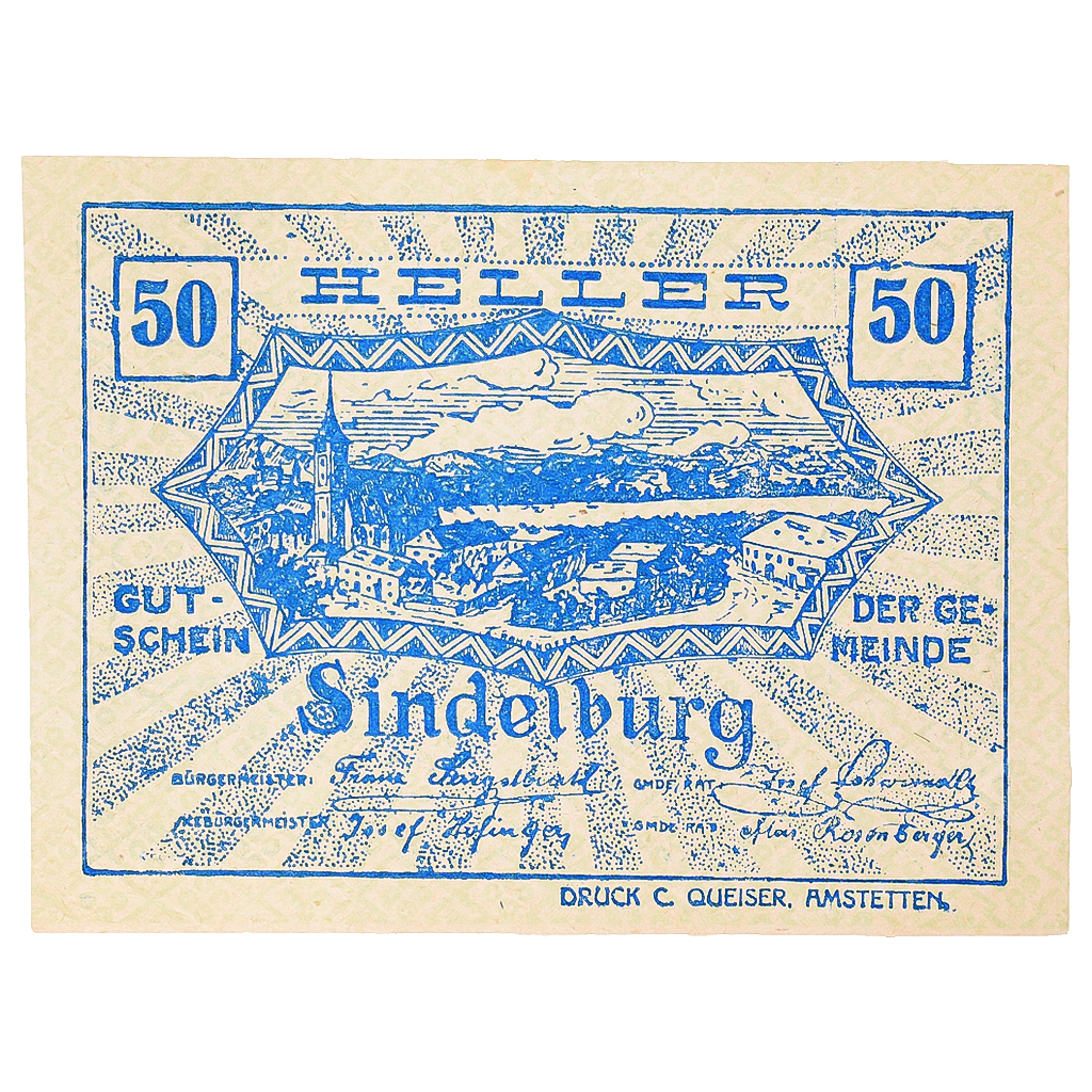 Banknote, Austria, Sindelburg, 50 Heller, village, 1920, UNC Mehl:FS 999a