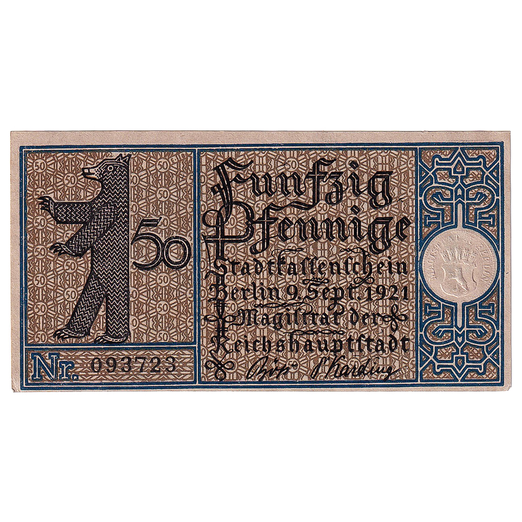 Banknote, Germany, Berlin, 50 Pfennig, jardin 1921-09-09, UNC(63) Mehl:92.1