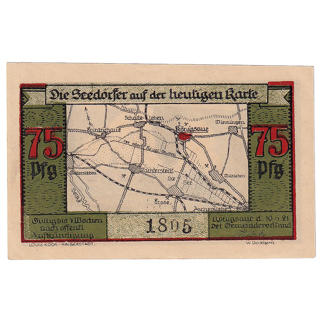 Banknote, Germany, Königsaue, 75 Pfennig, carte 1921-06-10, UNC Mehl:721.1a