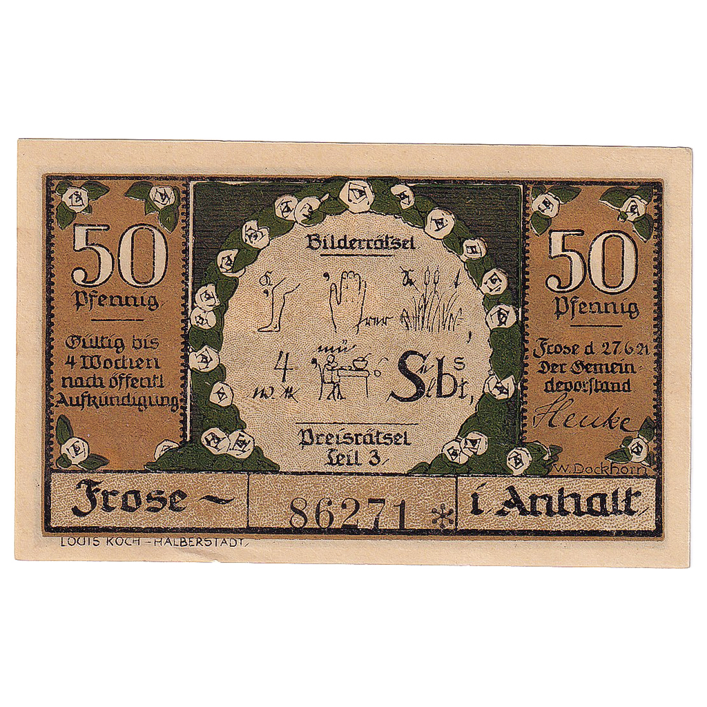 Banknote, Germany, Frose, 50 Pfennig, paysage 1920-06-27, UNC(63) Mehl:398.3a