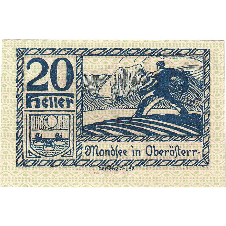 Banknote, Austria, Mondsee, 20 Heller, paysage, 1920, UNC Mehl:FS 626a1