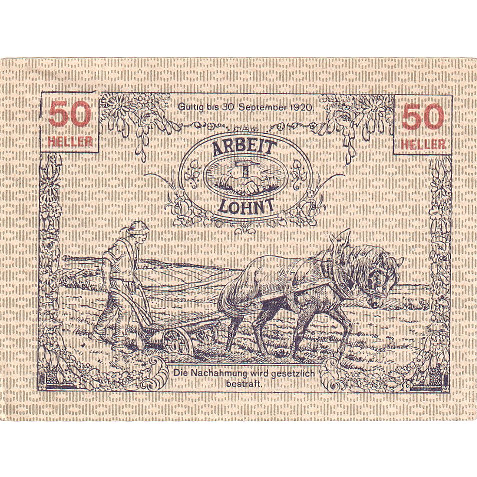 Banknote, Austria, Tausendblum, 50 Heller, champs, 1920, UNC Mehl:FS 1060
