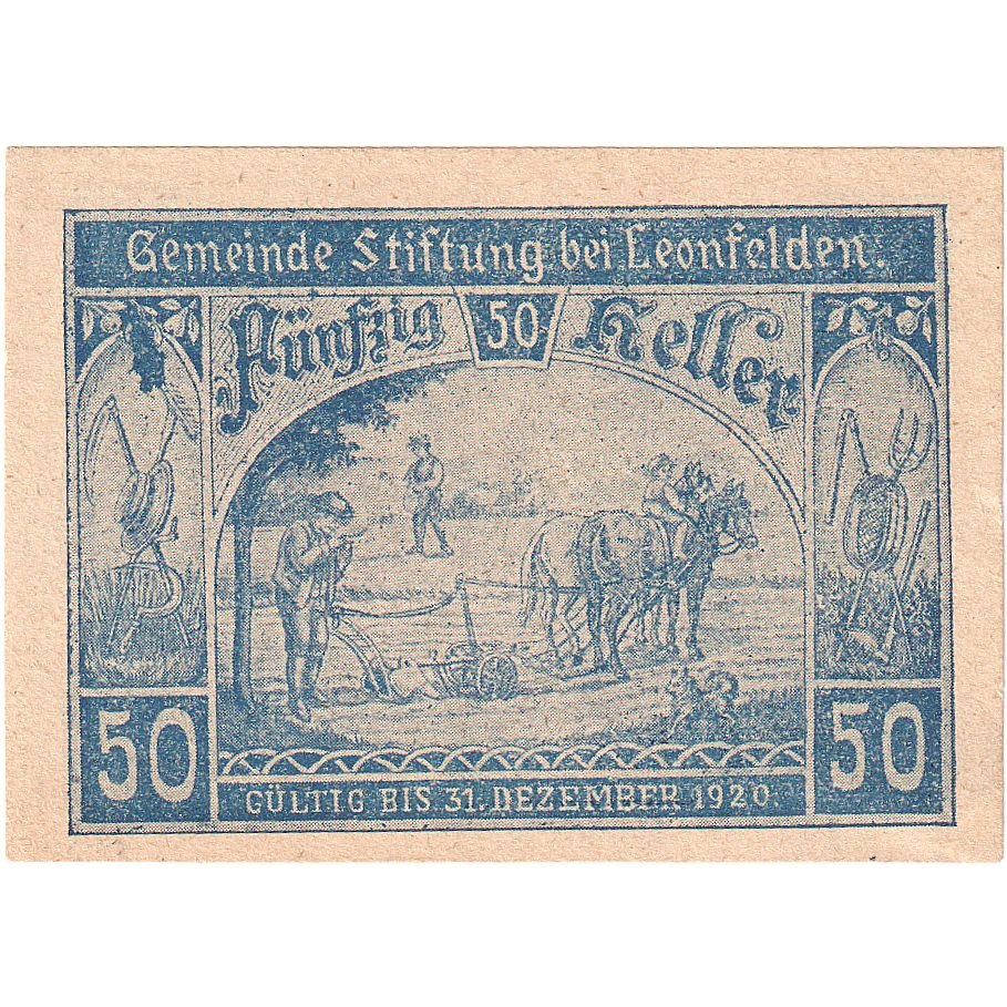 Banknote, Austria, Leonfelden, 50 Heller, parc, 1920, UNC Mehl:FS 1037a