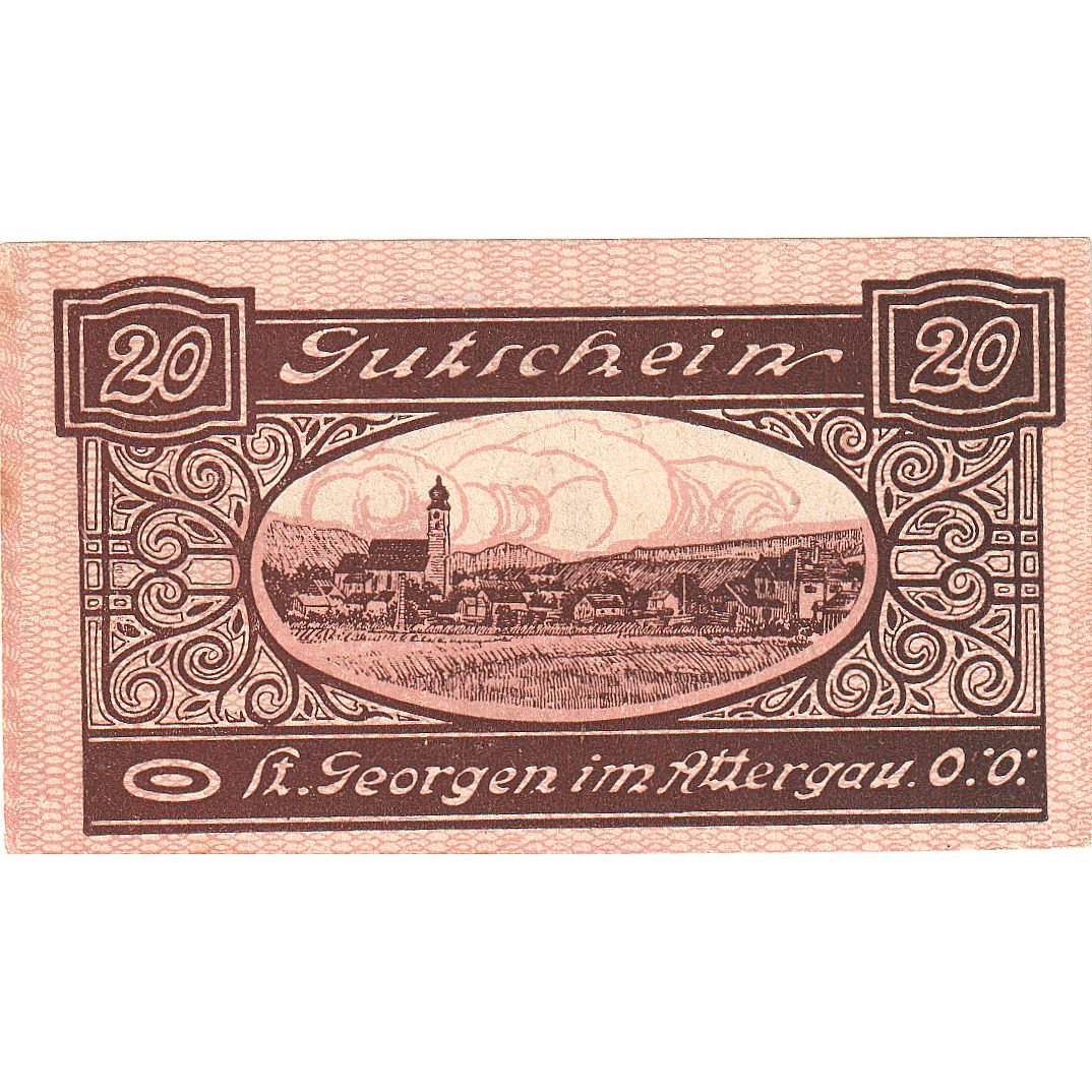 287900] Austria, St Georgen, 20 Heller, chevalier, 1920, UNC, Mehl
