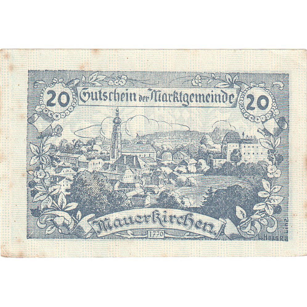 Austria, Mauerkirchen, 20 Heller, paysage, 1920-06-04, AU, Mehl:FS 598IIa