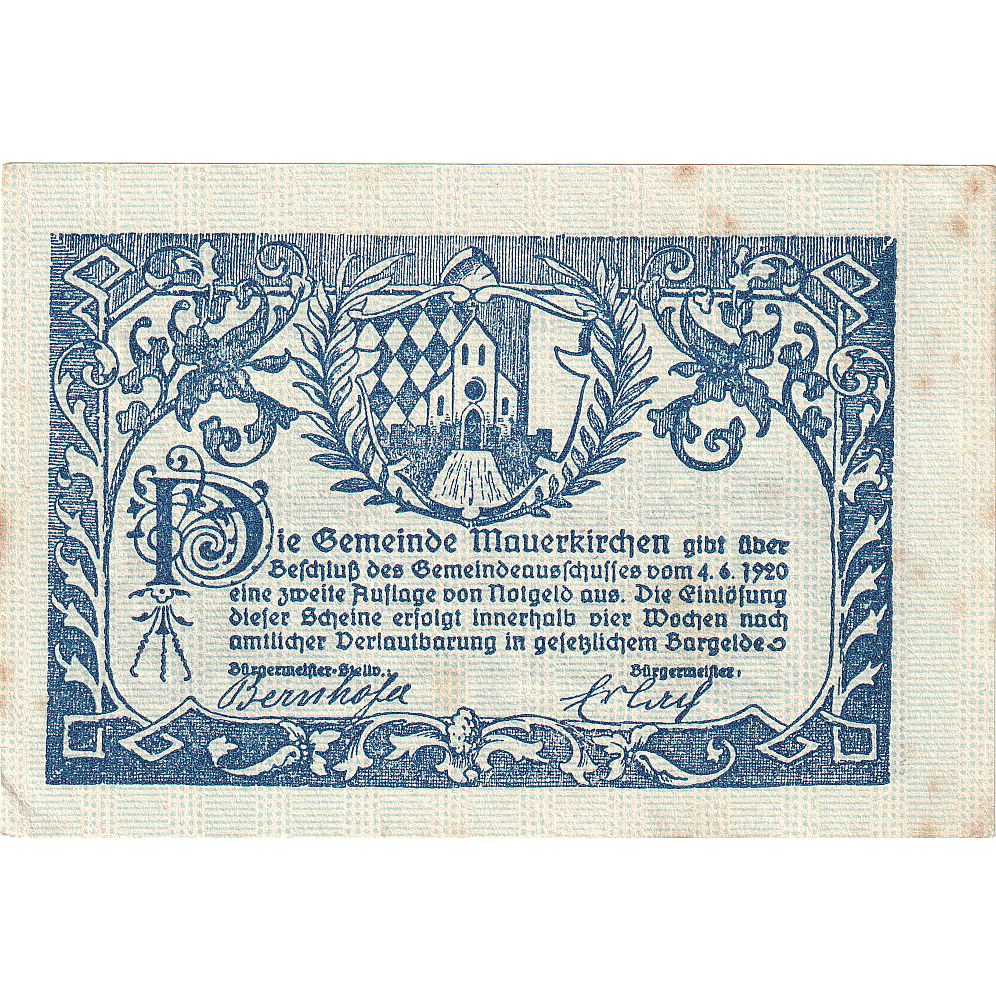 Austria, Mauerkirchen, 20 Heller, paysage, 1920-06-04, AU, Mehl:FS 598IIa