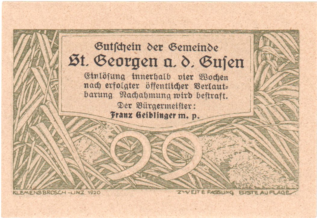Austria, St Georgen, 99 Heller, blé, 1920, UNC(63), Mehl:FS 886IIb