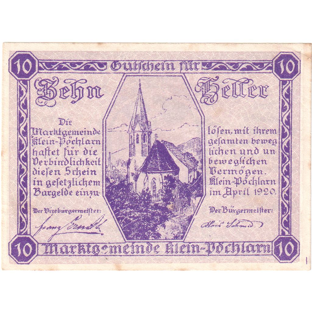 Austria, Klein Pöchlarn, 10 Heller, Eglise 1920-12-31, UNC Mehl:FS 457a