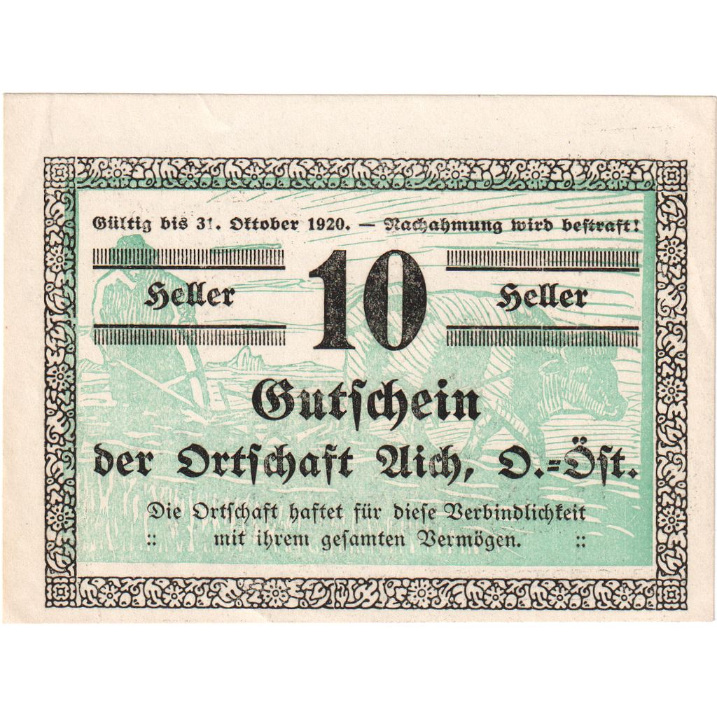 Austria, Aich, 10 Heller, Texte, 1920, 1920-12-31, UNC, Mehl:FS 10b