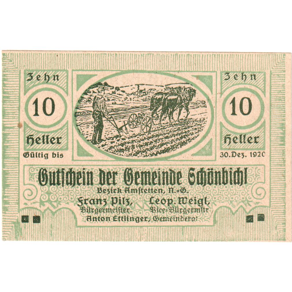 Austria, Schonbichl, 10 Heller, champs, 1920, 1920-12-30, UNC, Mehl:FS 969Ib