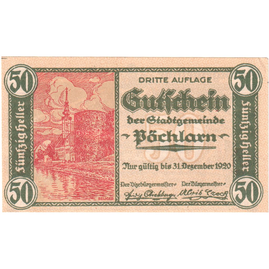 Austria, Pochlarn, 50 Heller, Eglise, 1920, 1920-12-31, UNC, Mehl:FS 755II
