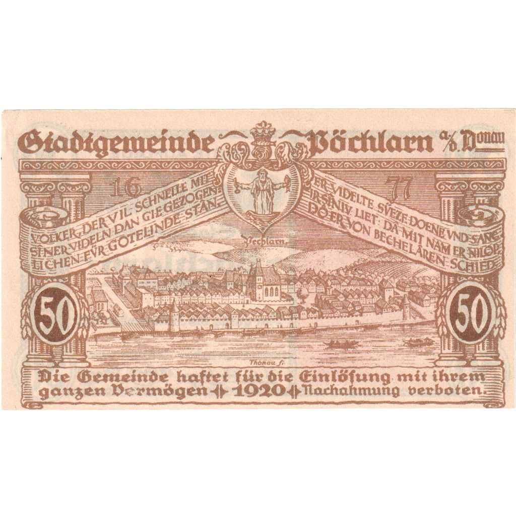 Austria, Pochlarn, 50 Heller, Eglise, 1920, 1920-12-31, UNC, Mehl:FS 755II
