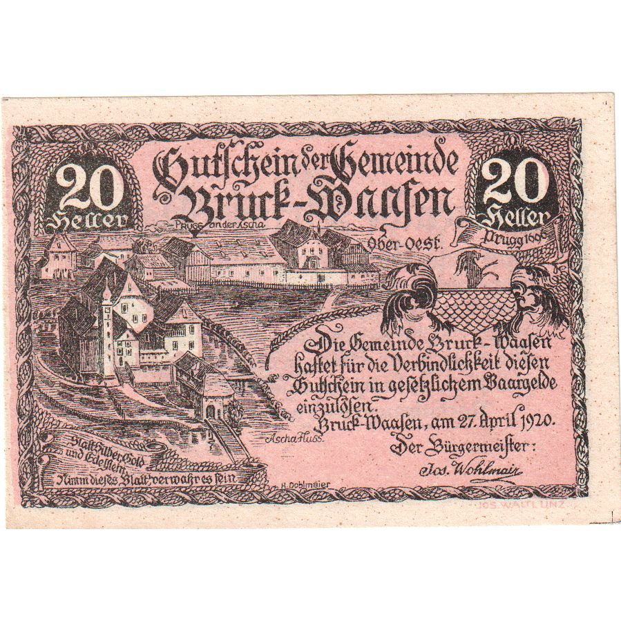 Austria, Bruck-Waasen, 20 Heller, château 1921-03-31, UNC(63), Mehl:FS 108a