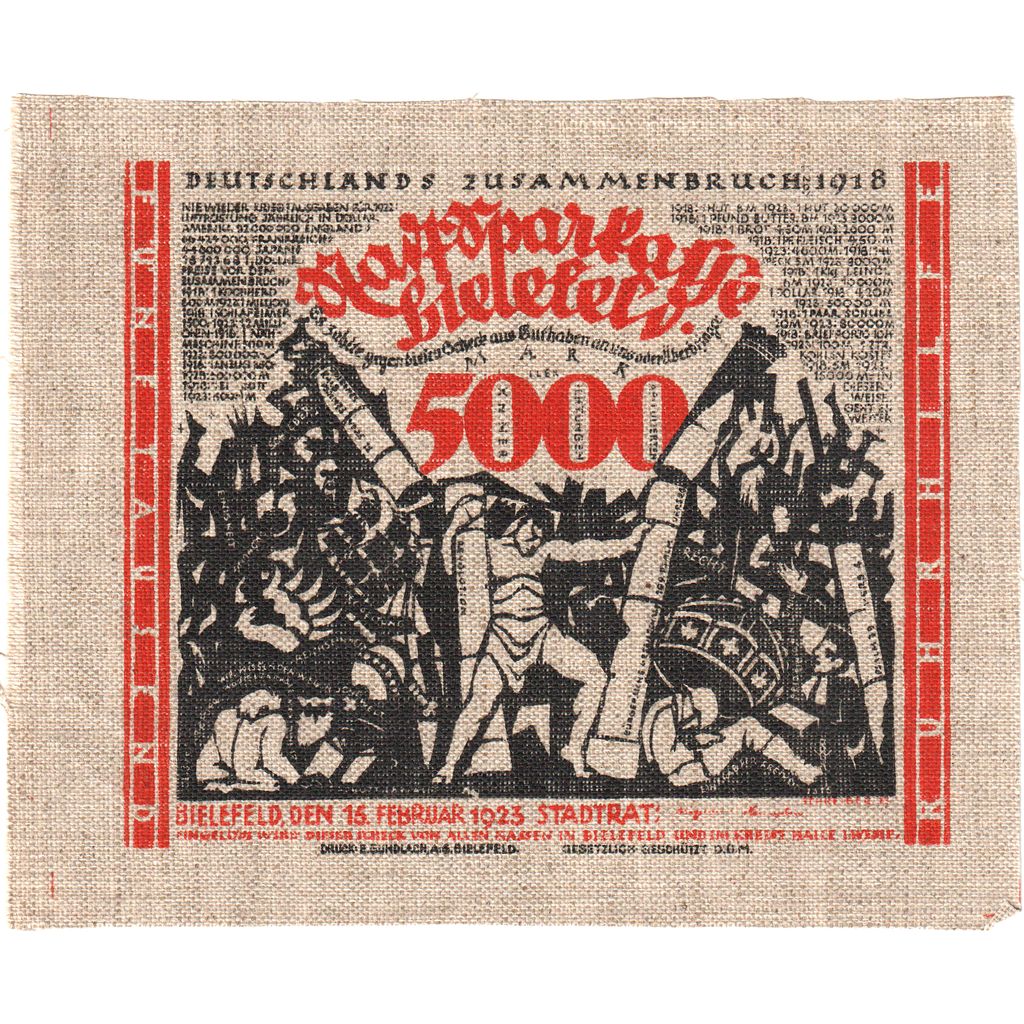 Germany, Bielefeld, 5000 Mark, 1923-02-15, UNC(63), Burlap, Grabowski:67b
