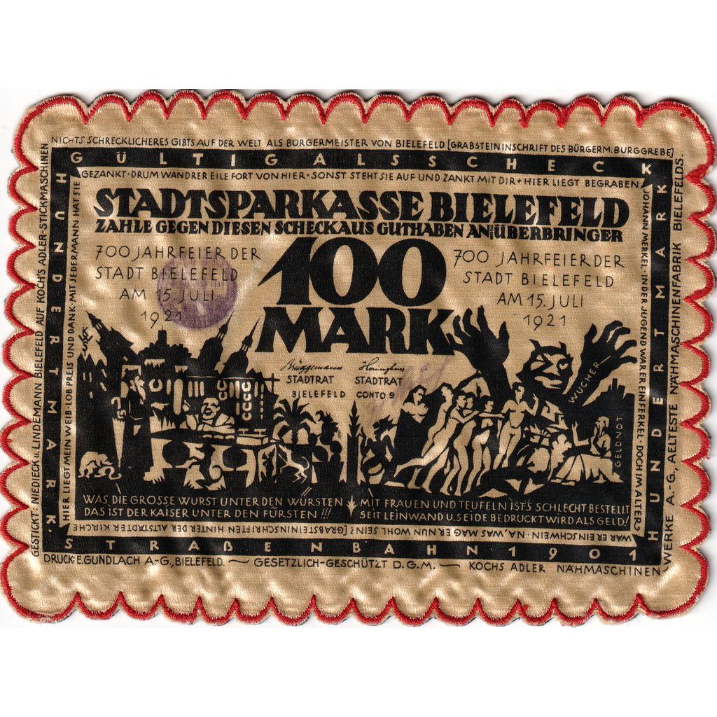 Germany, Bielefeld, 100 Mark, 1921-07-15, UNC(63), Silk, Grabowski:34a