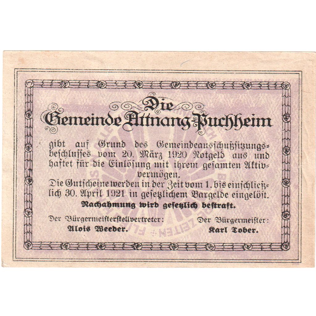 Austria, Attnang-Puchheim, 50 Heller, 1921-04-30, UNC(63)