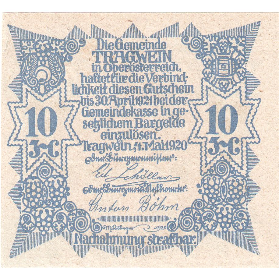 Austria, Tragwein, 10 Heller, 1921-04-30, UNC(63)