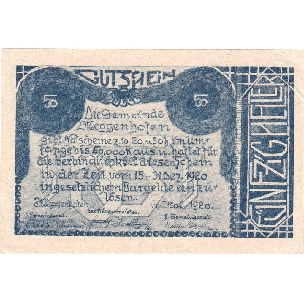 Austria, Meggenhofen, 50 Heller, 1920-12-31, UNC