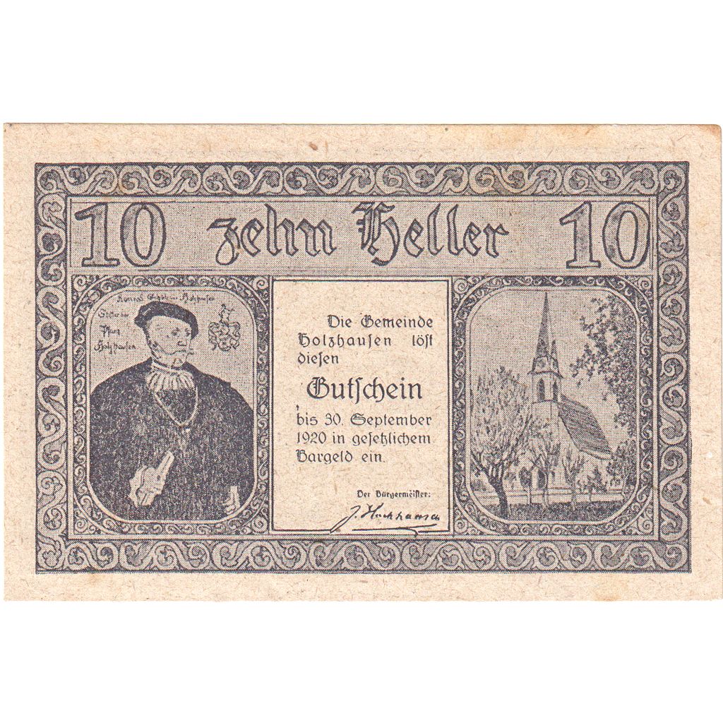 Austria, Holzhausen, 10 Heller, 1920-09-30, UNC(63)