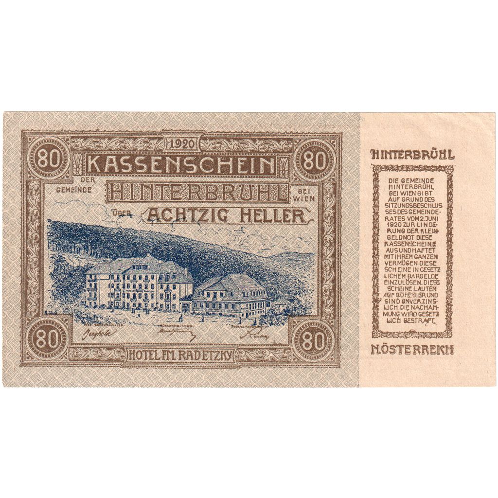 Austria, Hinterbrühl, 80 Heller, 1920-09-30, UNC