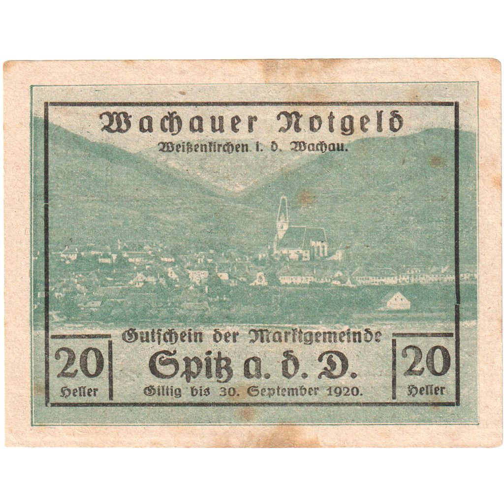 Austria, Spitz an der Donau, 20 Heller, 1920-12-30, VF