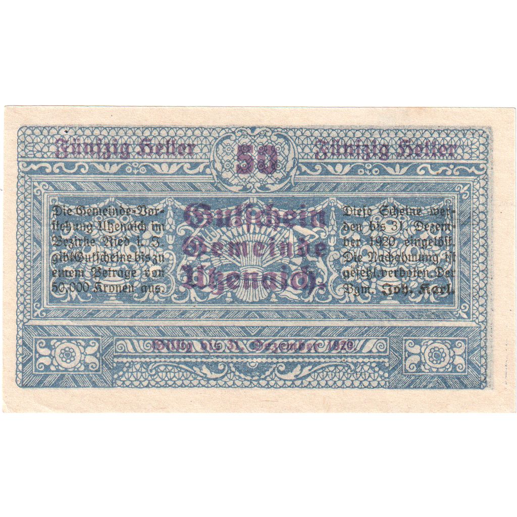 Austria, Utzenaich, 50 Heller, 1920-12-31, UNC