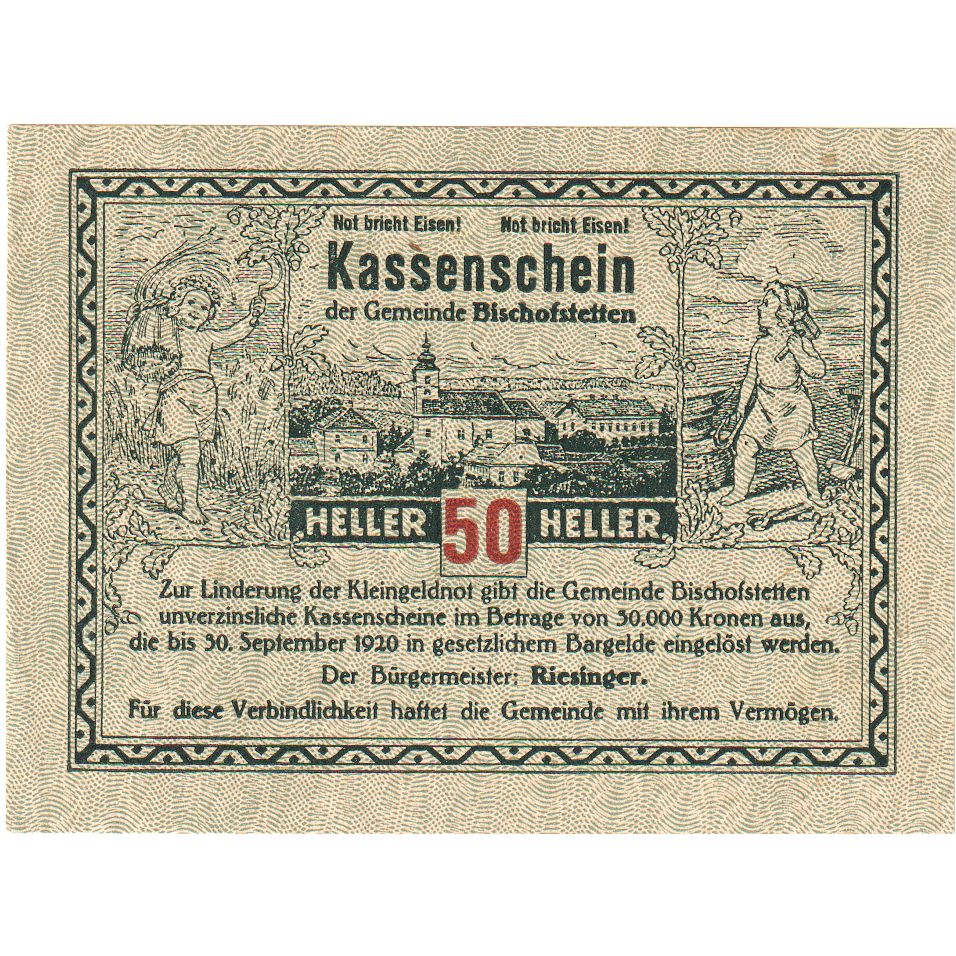 Austria, Bischofstetten, 50 Heller, 1920-09-30, UNC