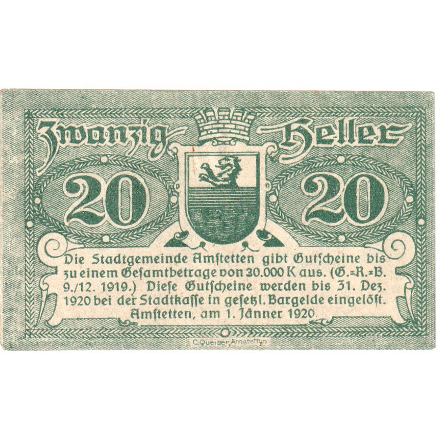 Austria, Amstetten, 20 Heller, 1920-12-31, UNC