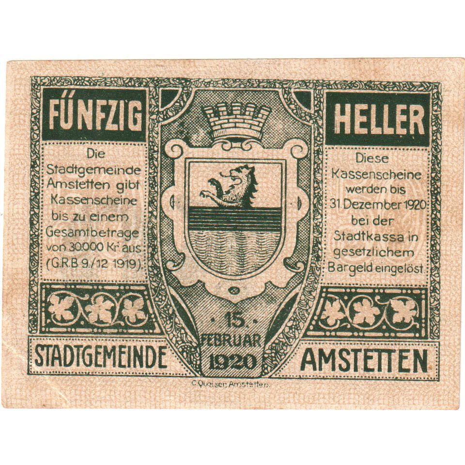 Austria, Amstetten, 50 Heller, 1920-12-31, UNC