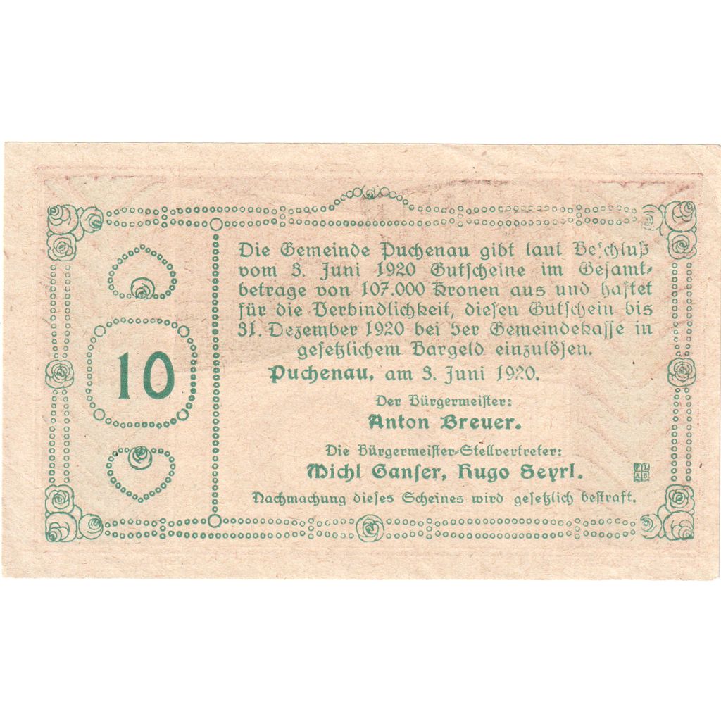 Austria, Puchenau, 10 Heller, 1920-12-31, UNC(63)