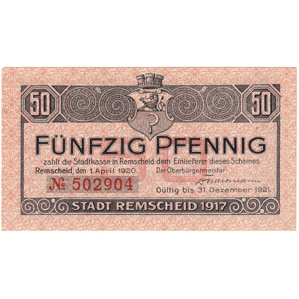 Deutschland, Remscheid, 50 Pfennig, 1920-12-31, UNZ-