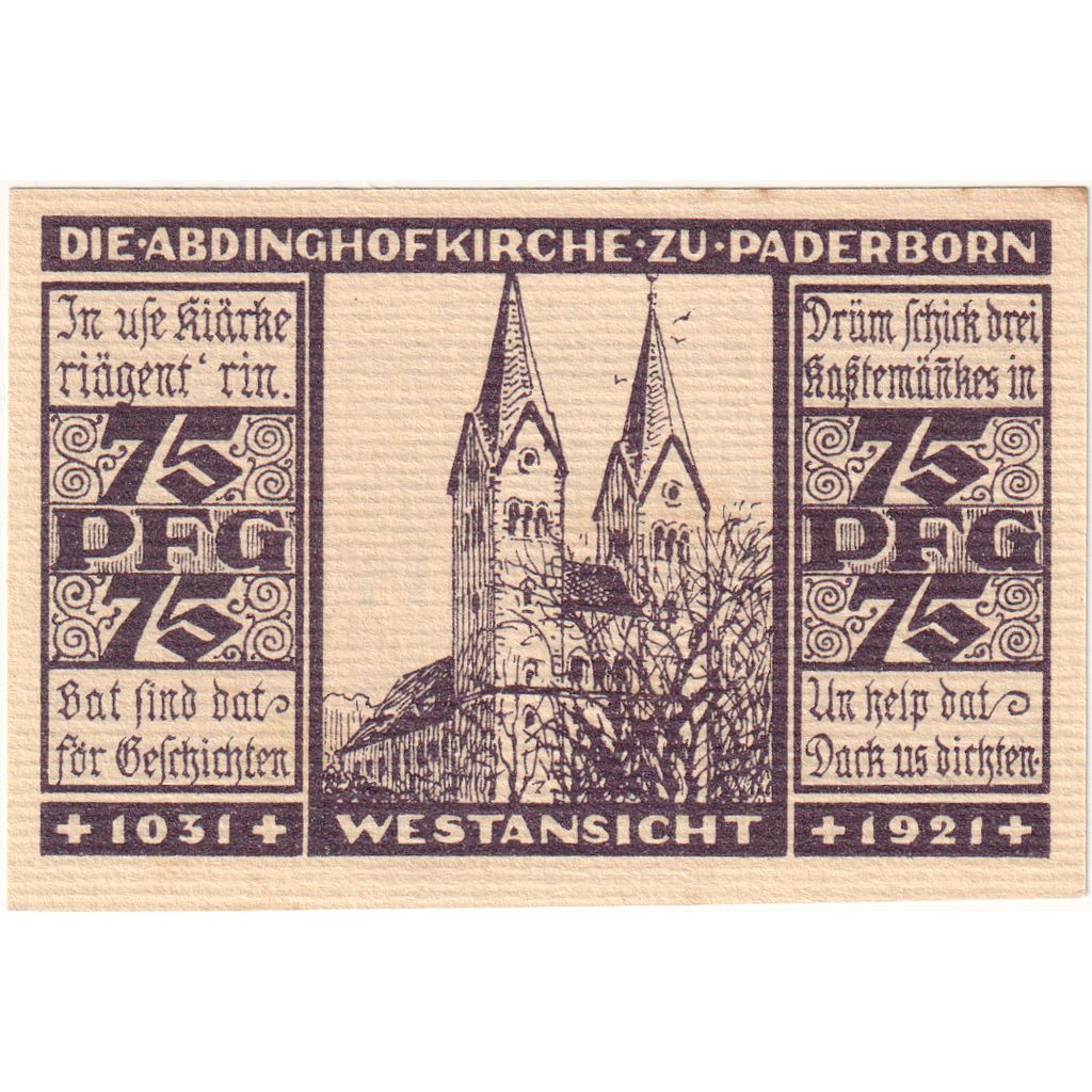 Germany, Paderborn, 75 Pfennig, 1921-07-31, UNC