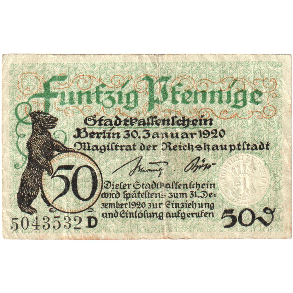 Germany, Berlin, 50 Pfennig, 1920-12-31, VF