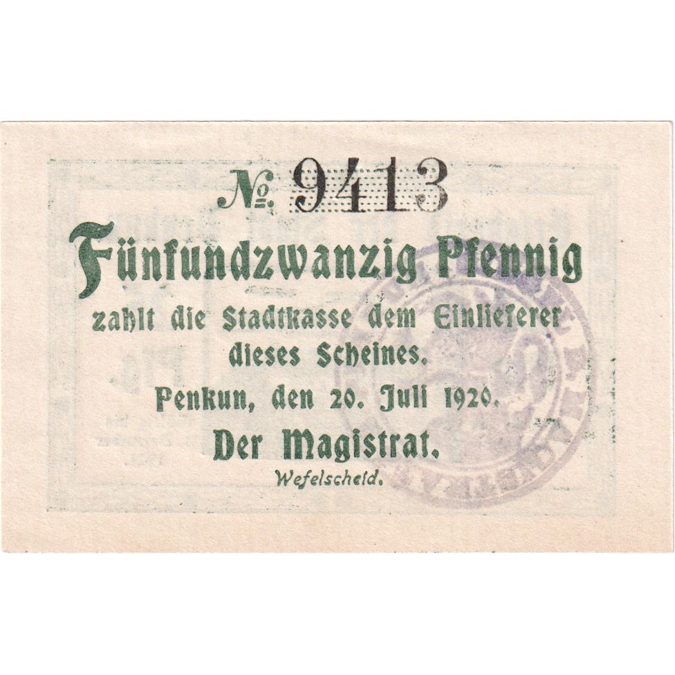 Duitsland, Penkun, 25 Pfennig, 1920-07-20, SPL