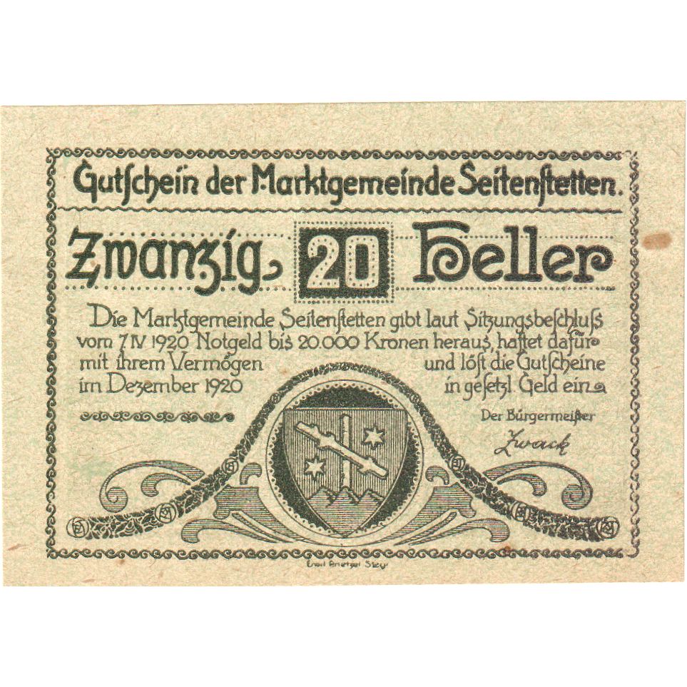 Austria, Seitenstetten, 20 Heller, UNC