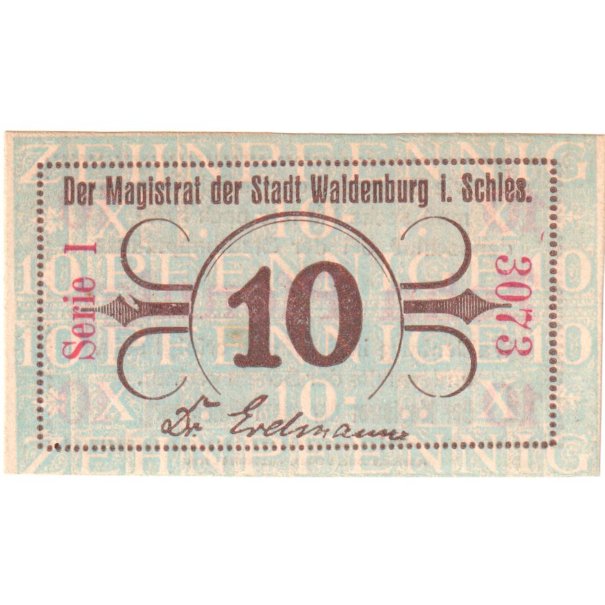 Germany, Waldenburg, 10 Pfennig, UNC(63)