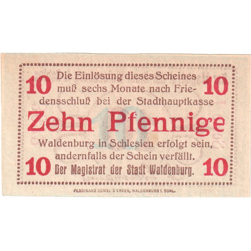 Germany, Waldenburg, 10 Pfennig, UNC(63)