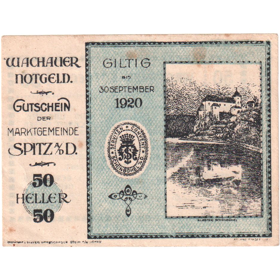 Austria, Spitz an der Donau, 50 Heller, 1920-09-30, EF